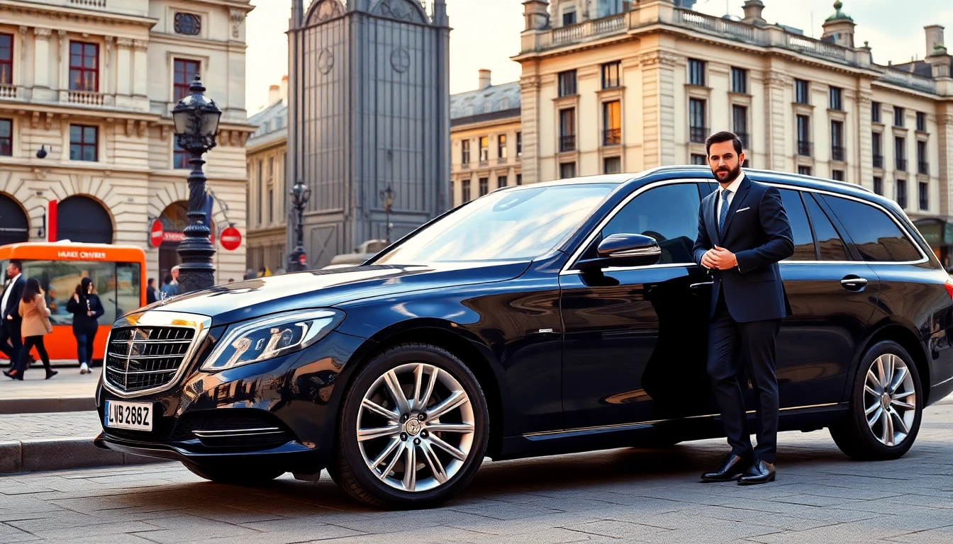 Luxury chauffeur service london featuring a prestigious vehicle near iconic London landmarks.