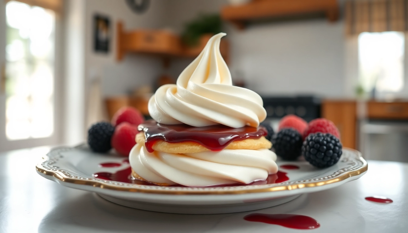 Geniet van een perfect opgediende mousseline crème op een heerlijke dessert.