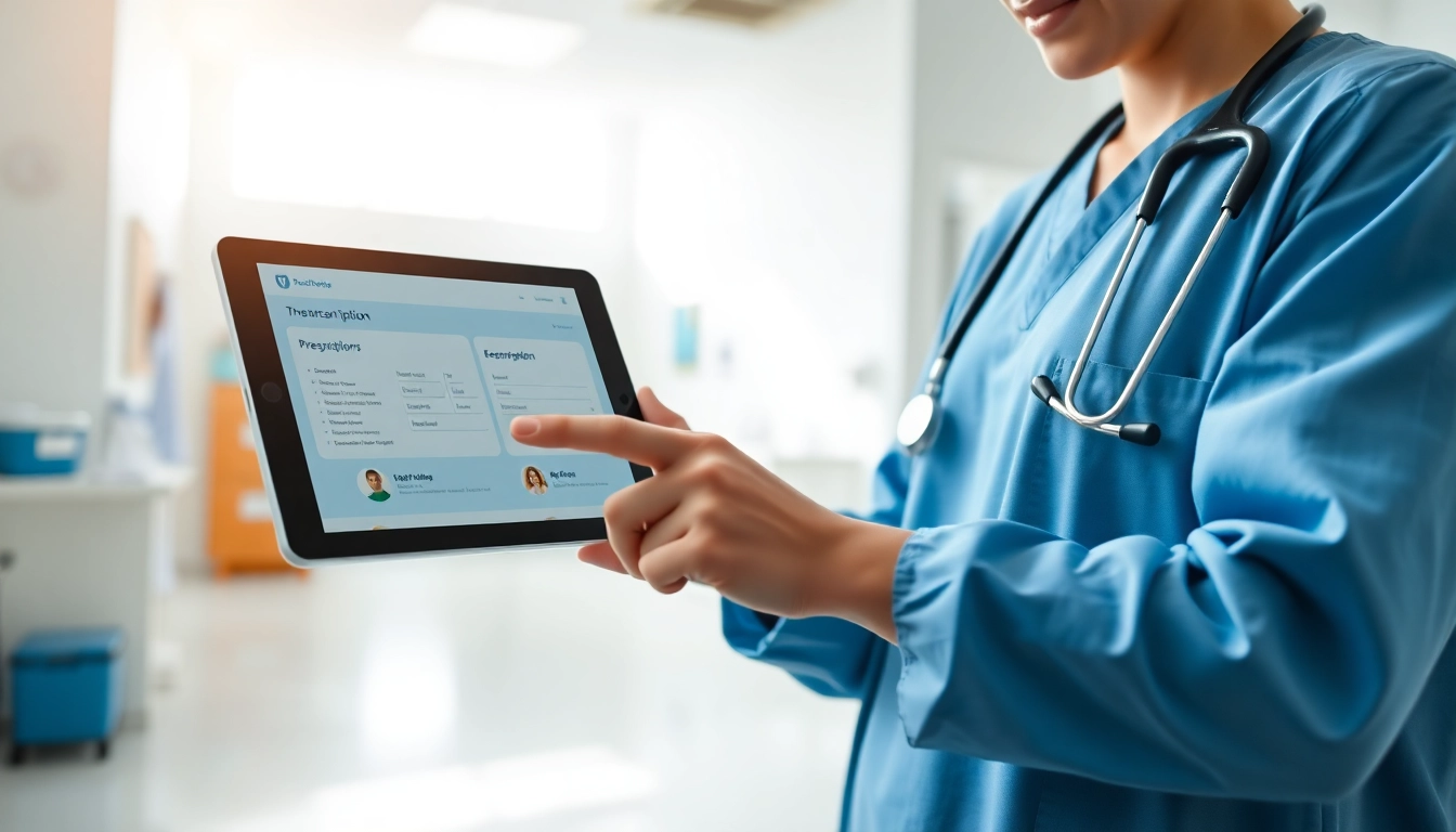 Discover the benefits of mobile e-prescription through a healthcare provider using a tablet in a modern clinic.